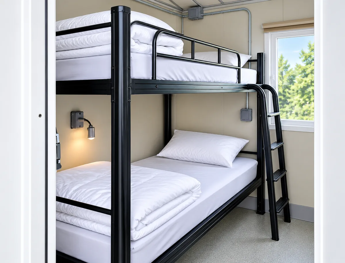 Supplied reference image labelled 20ft accommodation unit bunk bed interior.