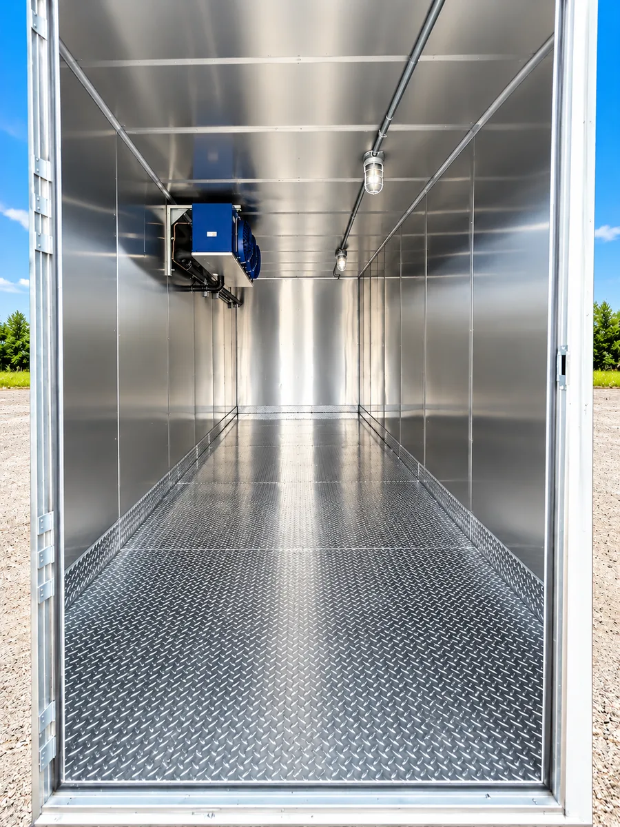 Supplied reference image labelled 20ft refrigerated trailer cold storage interior.