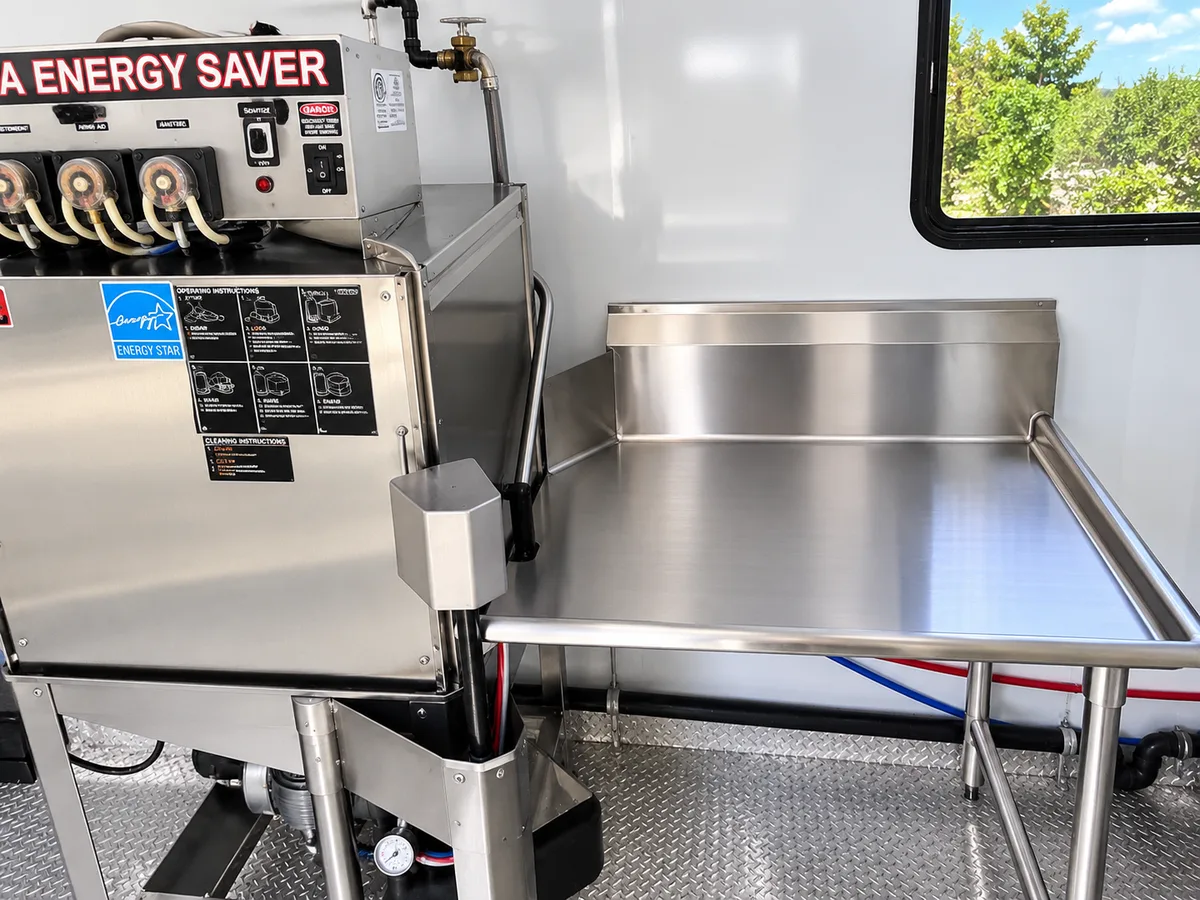 Supplied reference image labelled dish trailer commercial dishwasher.