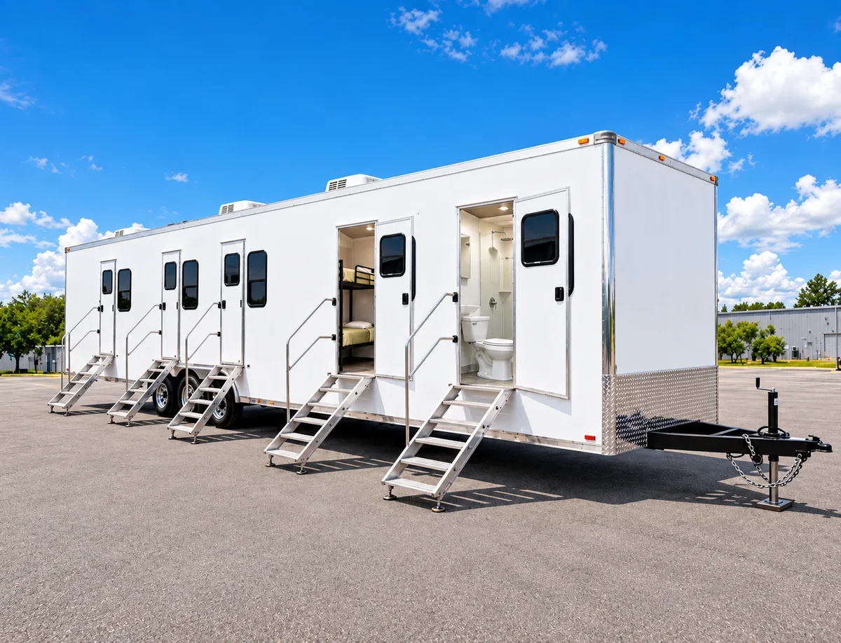 Supplied mixed-use trailer image with sleeper and washroom areas visible.