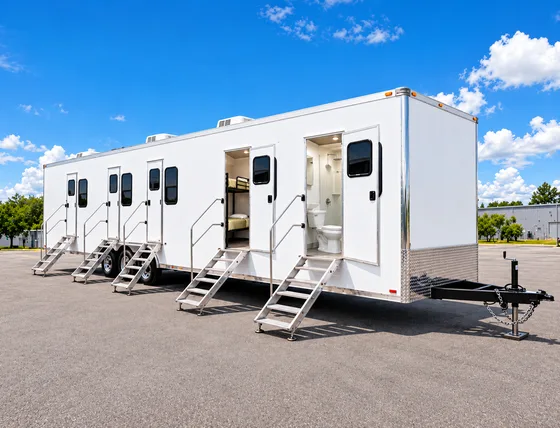 Supplied mixed-use trailer image with sleeper and washroom areas visible.