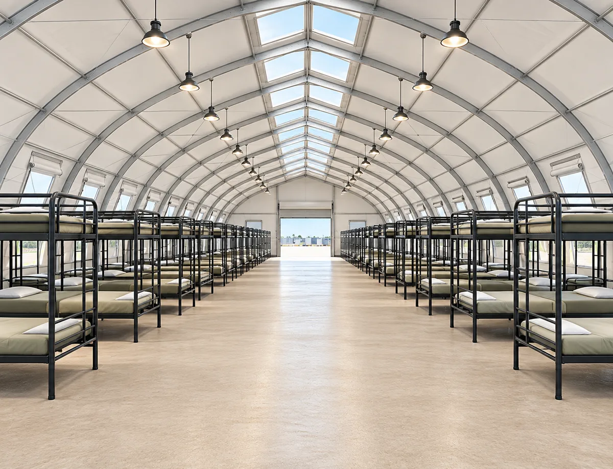 Supplied reference image labelled temporary sleeping facilities emergency bunk beds.
